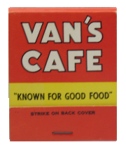 Van's Cafe Matchbook (ca. 1965) Front